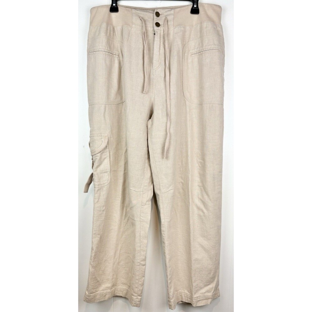 Soft Surroundings Beige Drawstring Wide-Leg Linen Pants